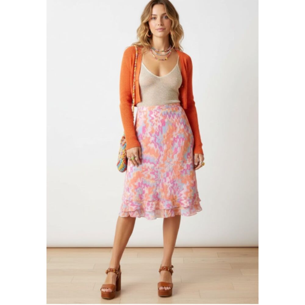 Edward Y2K‎ Pink Silk Ruffle Skirt Size 14